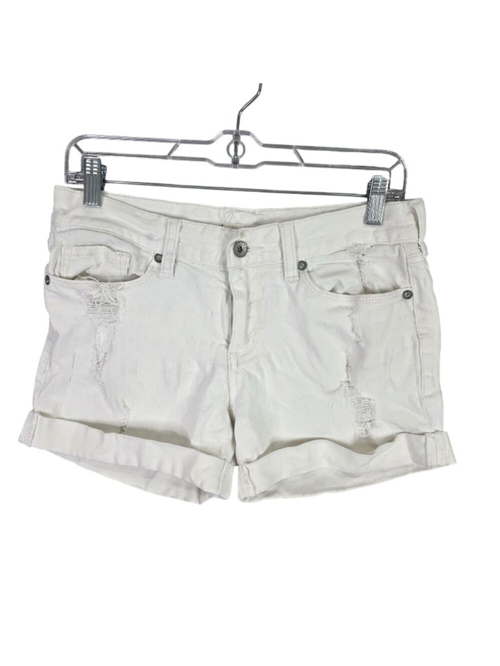 Juniors Bullhead White Distressed Denim Shorts Cotton Blend Stretch Size 7